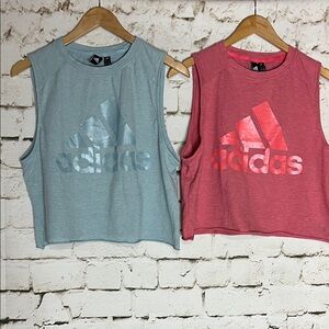 adidas Sleeveless Logo Cropped Muscle Tanks — Blue & Pink